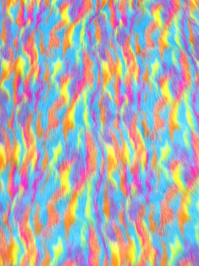Turquoise, Orange, Fuchsia Sunset Multi-Color Faux Fur Fabric /  Sold by the Yard - Image 2