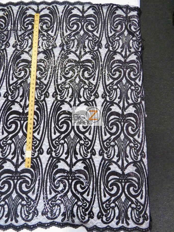 Angel Damask Sequins Sheer Lace Fabric / Royal Blue / Sold By The Yard Closeout!!! - Image 5