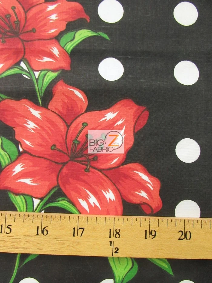 Bellflower Polka Dot Print Poly Cotton Fabric / Black / Sold By The Yard - Image 2