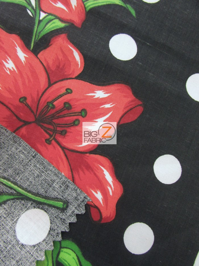 Bellflower Polka Dot Print Poly Cotton Fabric / Black / Sold By The Yard - Image 3
