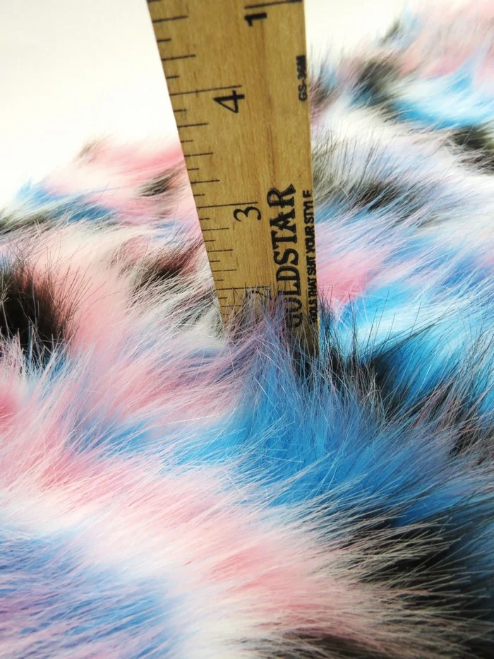 Chestnut, Pink, Turquoise Sunset Multi-Color Faux Fur Fabric /  Sold by the Yard - Image 3