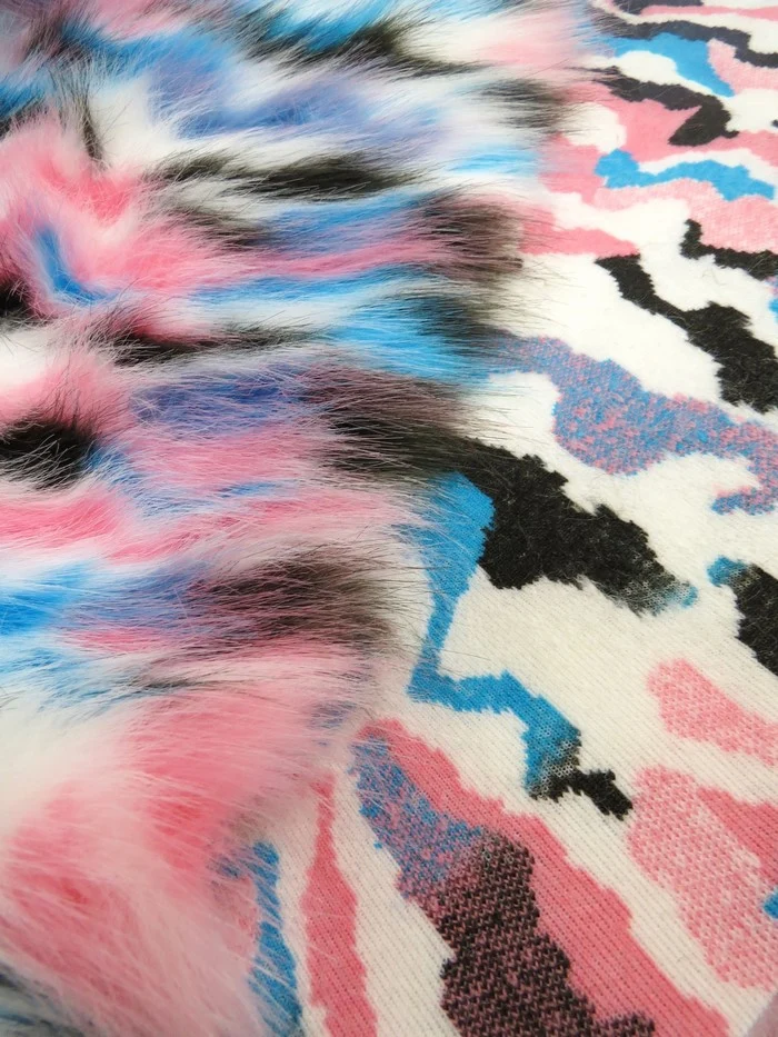Chestnut, Pink, Turquoise Sunset Multi-Color Faux Fur Fabric /  Sold by the Yard - Image 7