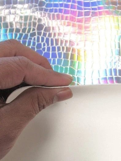 Crocodile Holographic Embossed PVC Vinyl Fabric / Pink / 15 yard Roll - Image 5