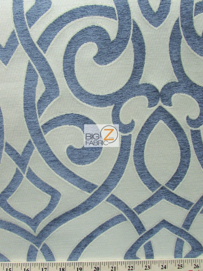 French Abstract Damask Upholstery Fabric / Navy / Sold By The Yard - Image 2