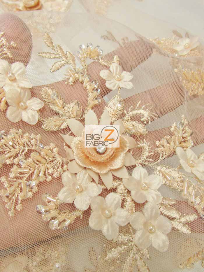 French Floral 3D Beaded Sequins Fabric / Baby Blue / Sold By The Yard - Image 3