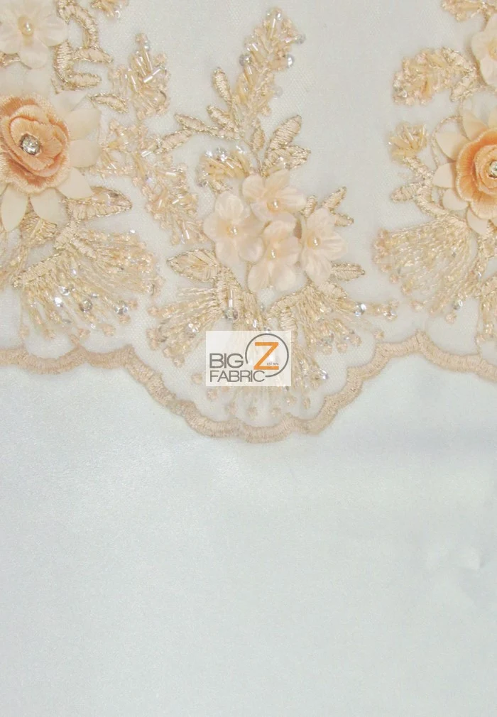 French Floral 3D Beaded Sequins Fabric / Gold / Sold By The Yard - Image 4