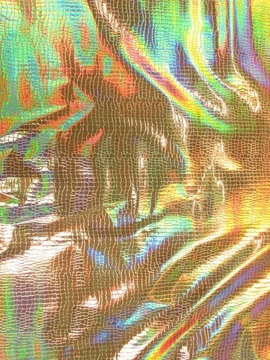 Gold Crocodile Holographic Embossed PVC Vinyl Fabric / 15 Yard Roll - Image 2