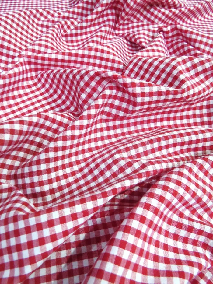 Mini Checkered Gingham Poly Cotton Printed Fabric / Blue / Sold By The Yard - Image 3