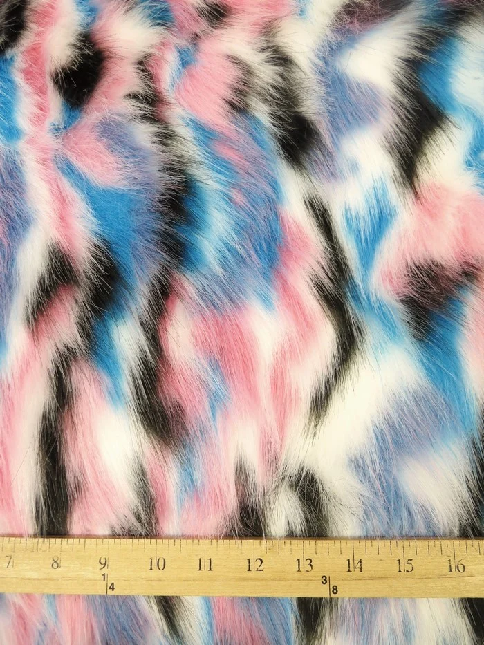Turquoise, Orange, Fuchsia Sunset Multi-Color Faux Fur Fabric /  Sold by the Yard - Image 5