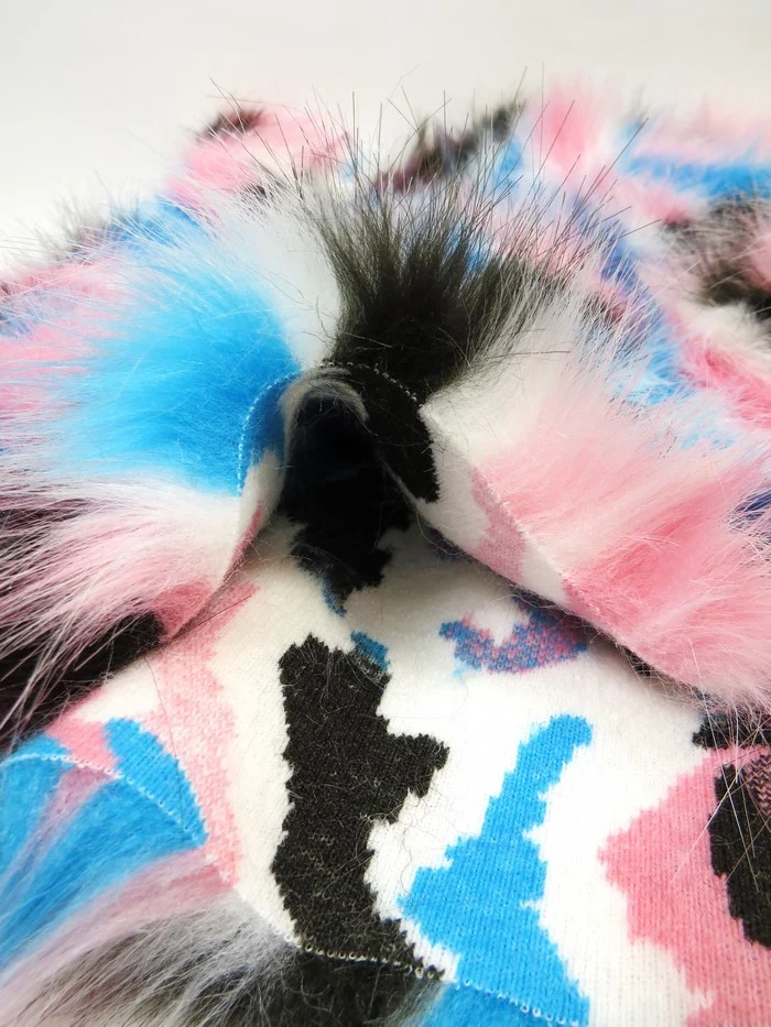 Turquoise, Orange, Fuchsia Sunset Multi-Color Faux Fur Fabric /  Sold by the Yard - Image 6