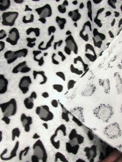 White/Grey Velboa Leopard Animal Short Pile Fabric / Sold By The Yard - Image 4