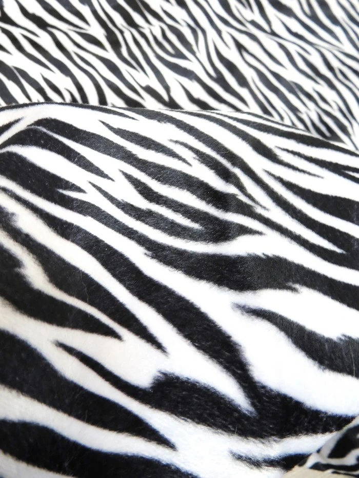 White/Black Small Stripe Velboa Zebra Animal Short Pile Fabric / By The Roll - 50 Yards - Image 2